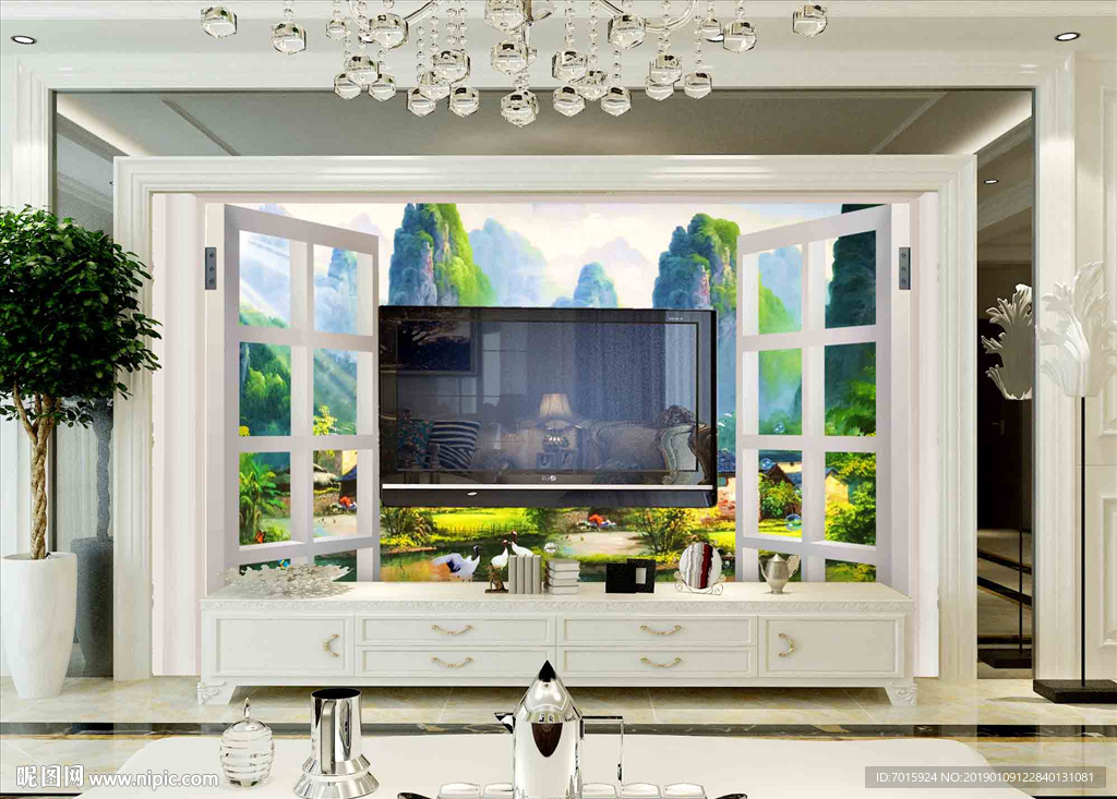 电视背景墙 壁画 电视墙 山水