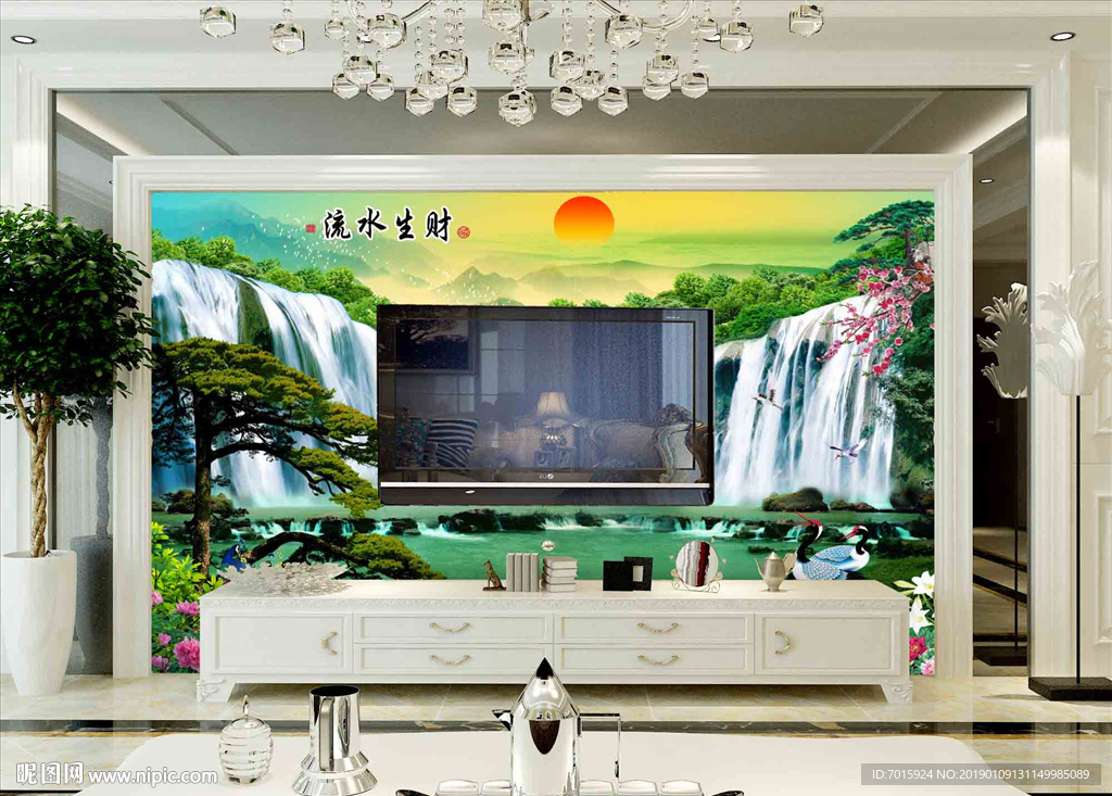 电视背景墙 壁画 电视墙 山水