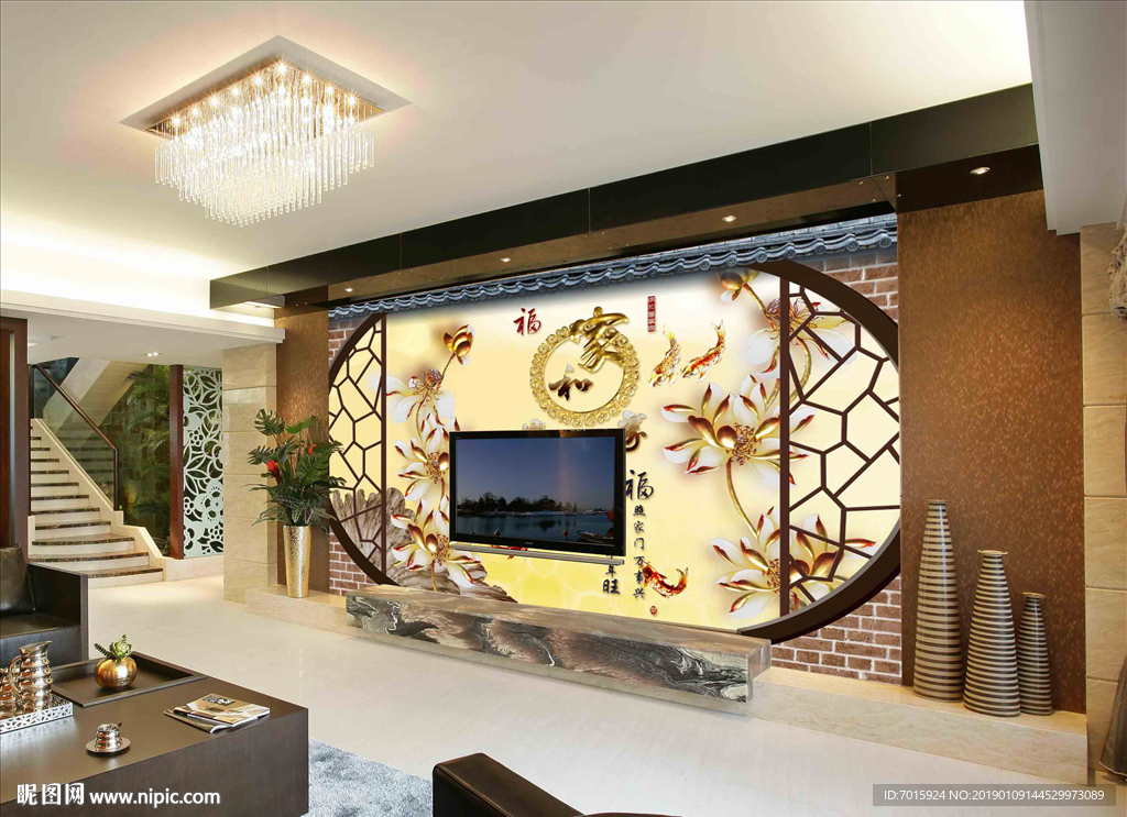 九鱼图 鸿运当头 大理石背景