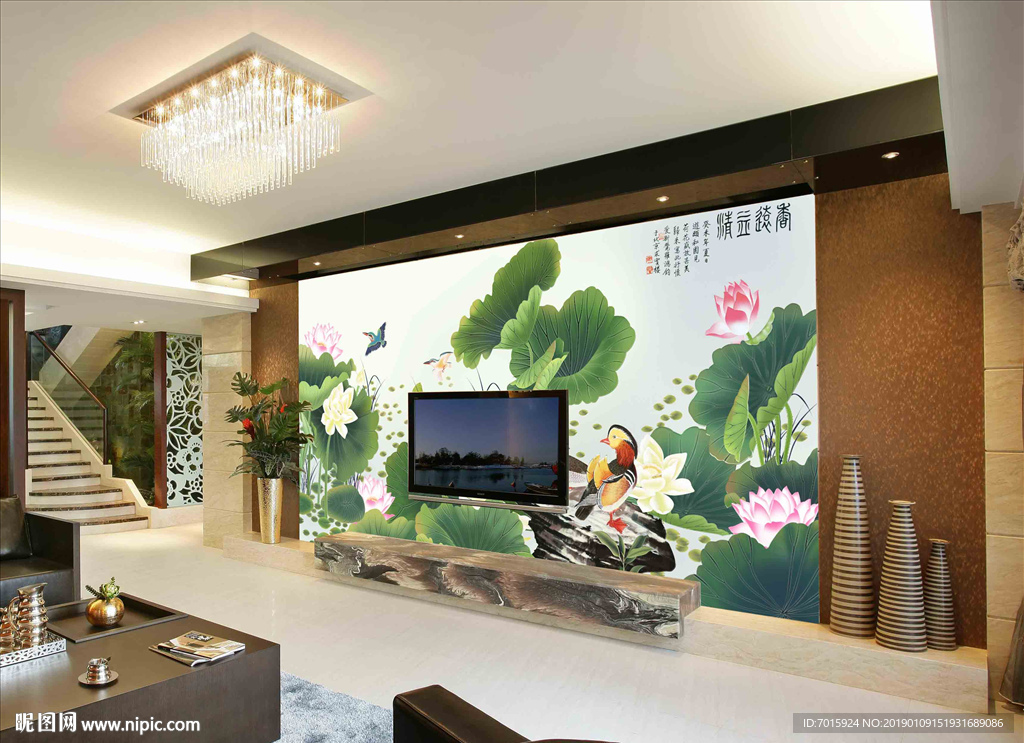 电视背景墙 壁画 静字 绿色背