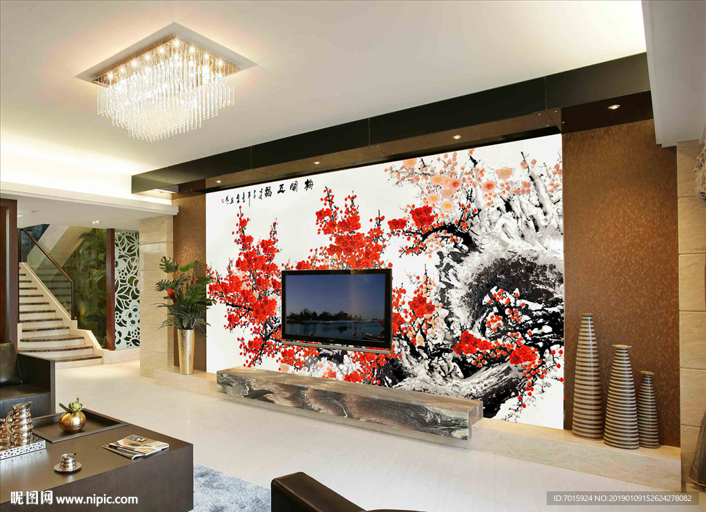 梅花中式 中式电视墙