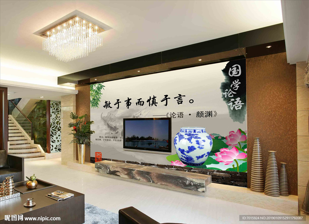 牡丹中式 中式电视墙