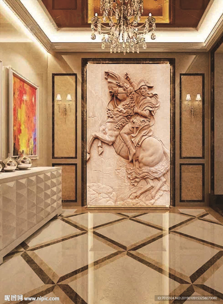 玄关壁画 玄关背景墙 中式玄