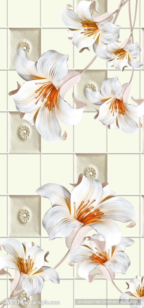 唯美兰花高清立体玄关过道壁画