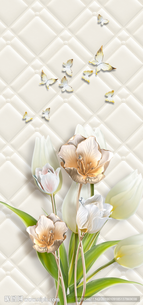 蝶恋花百合花软包玄关过道