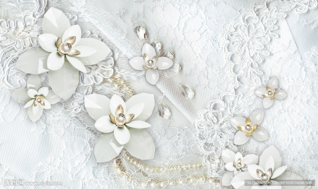 时尚珠宝鲜花3D电视背景墙