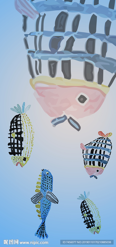 游鱼简约淡雅玄关过道装饰画