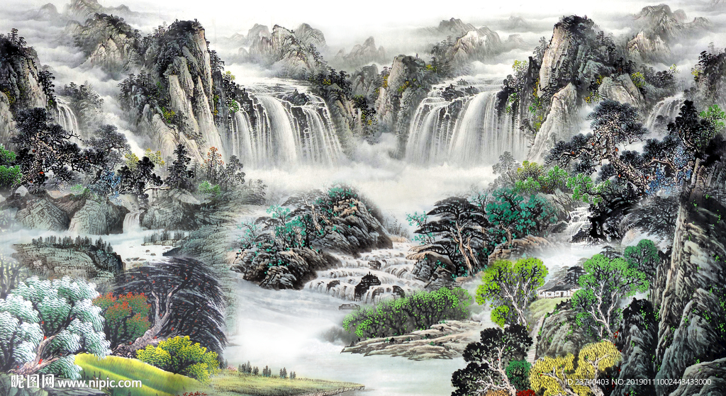 山水国画背景墙