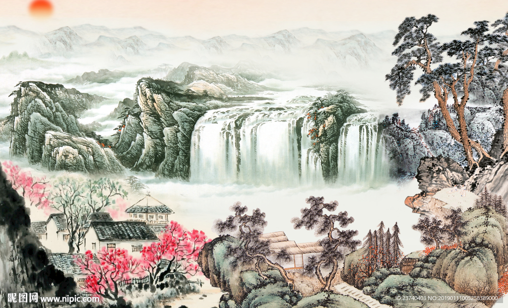 国画山水背景墙