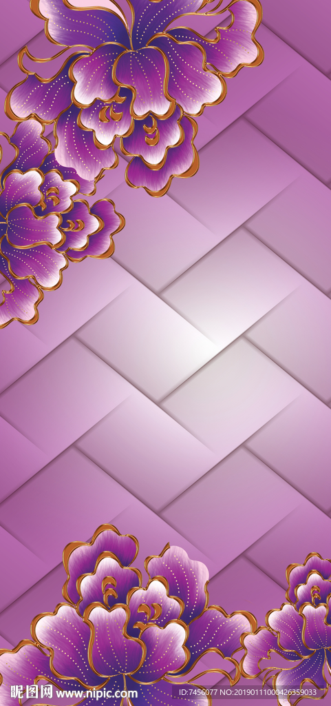 紫色花卉花瓣立体玄关过道装饰画
