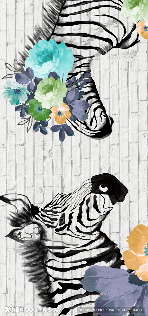 时尚斑马高清墙面玄关过道装饰画