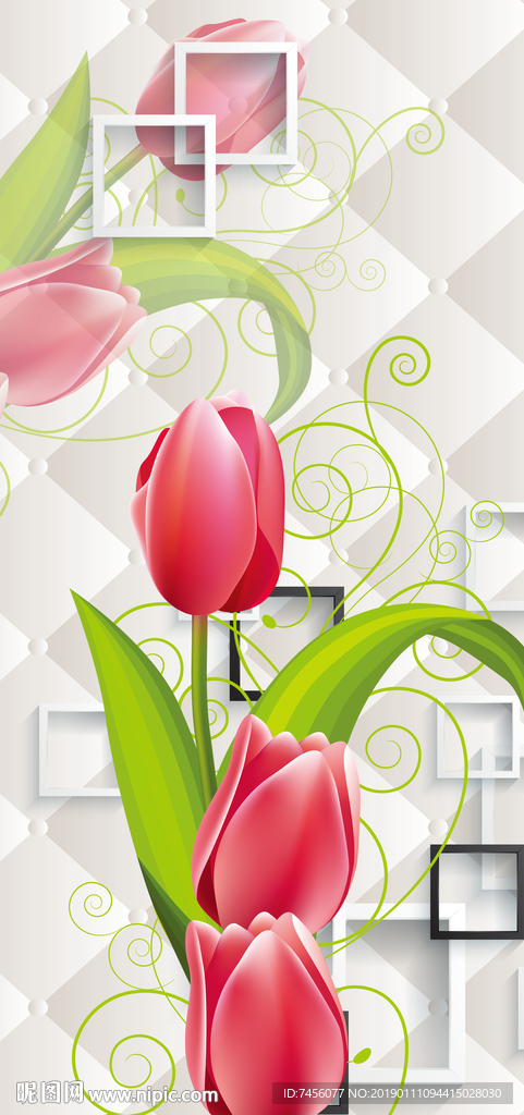 唯美百合花高清立体软包玄关过道