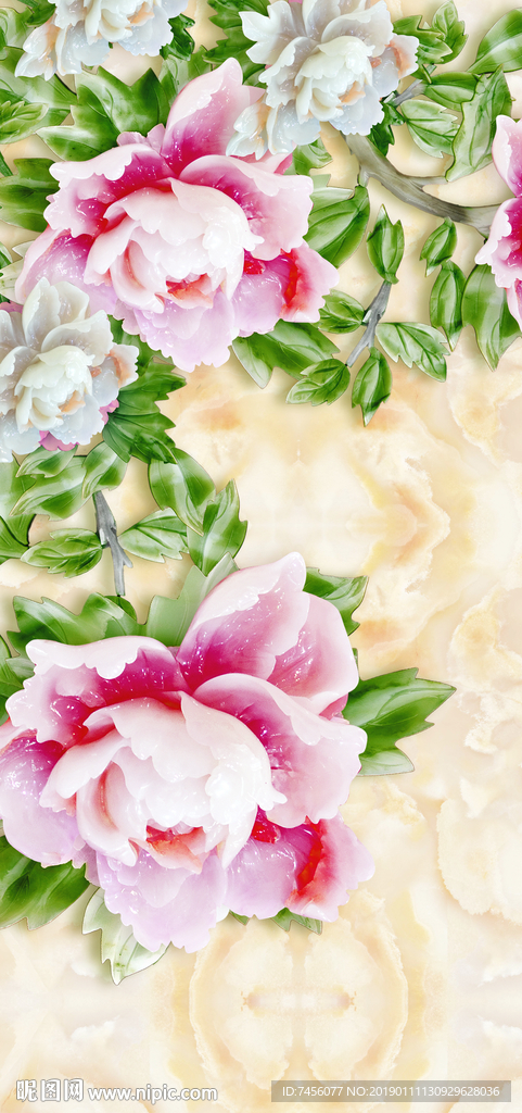 唯美牡丹花玉雕大理石玄关过道