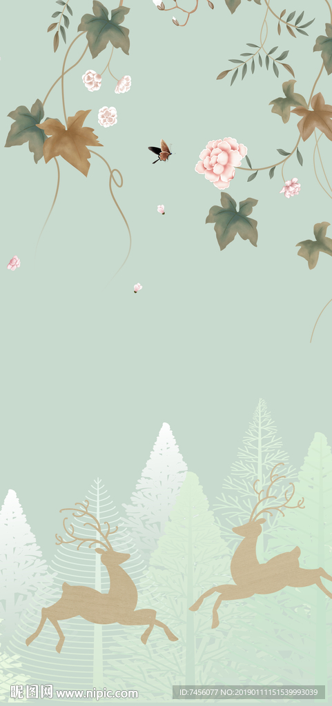 麋鹿山脉简约树叶玄关过道