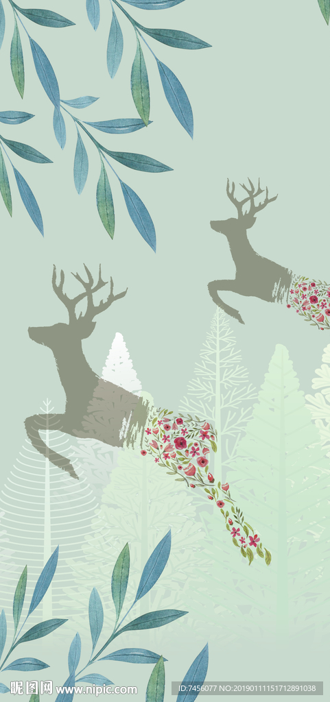 树叶时尚麋鹿高清玄关过道