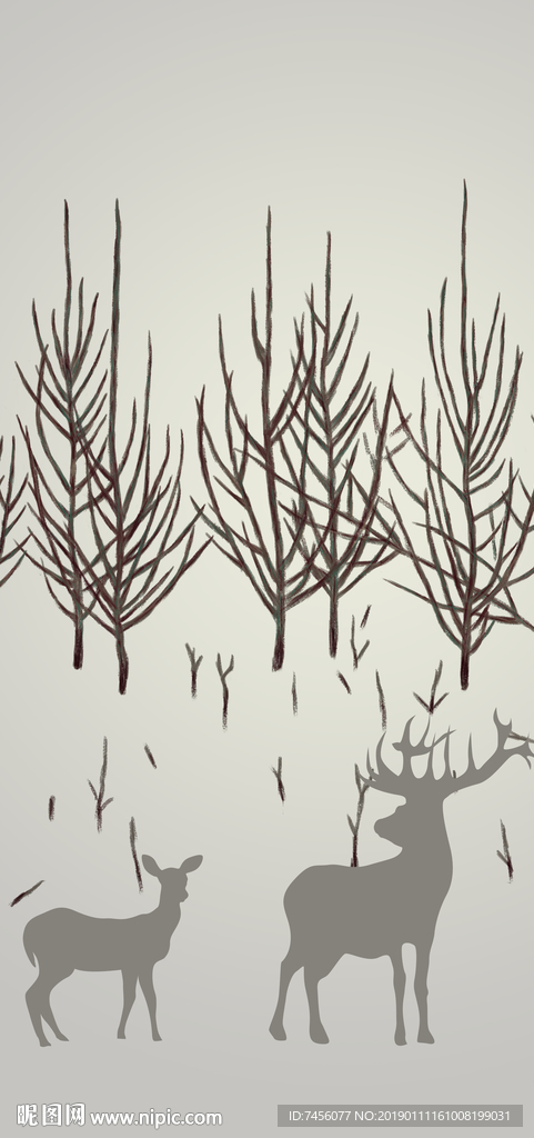 简约时尚树枝麋鹿玄关过道