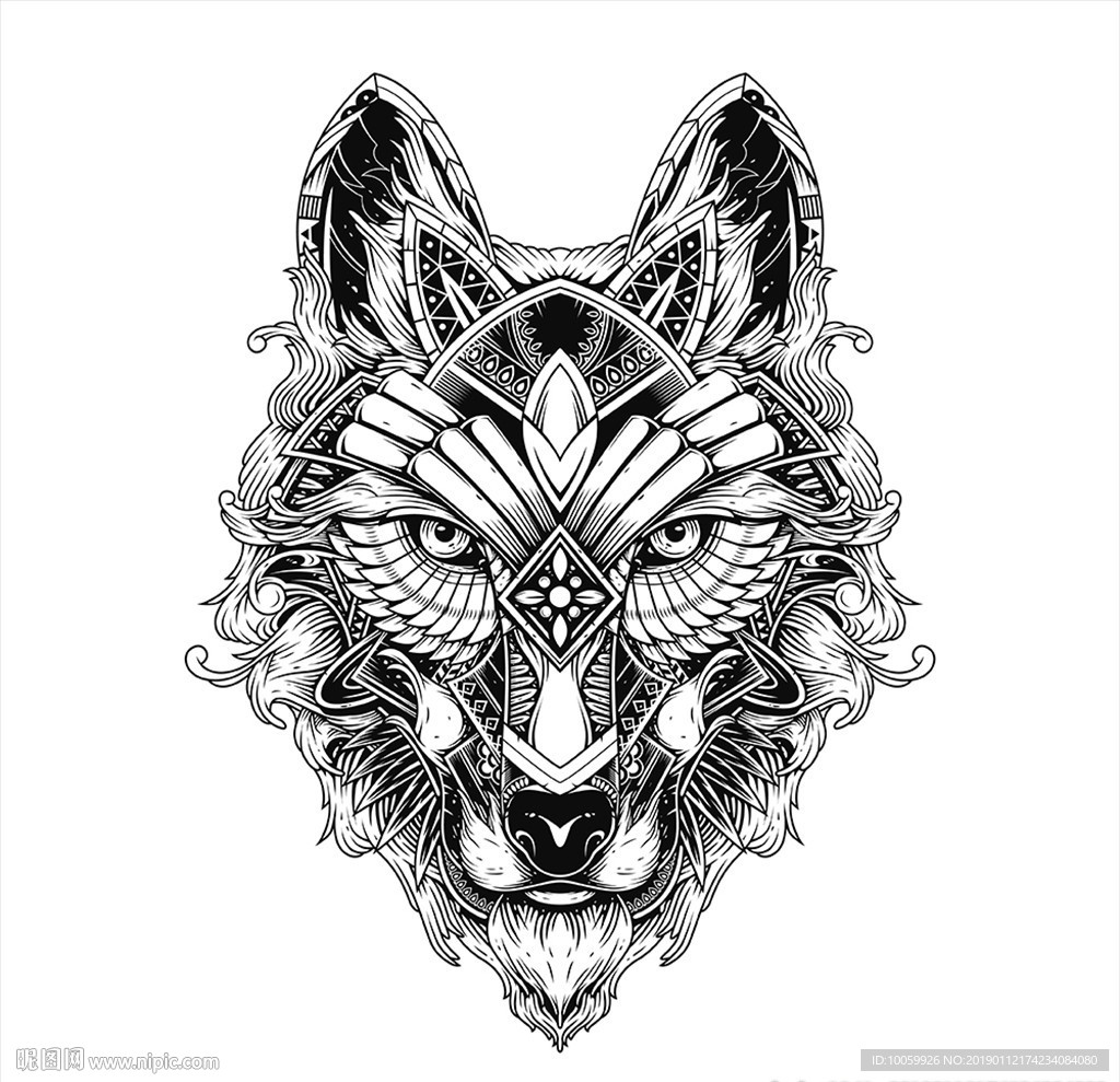 狼图案纹身T恤设计