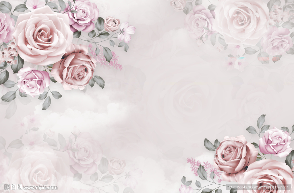 梦幻手绘玫瑰背景墙