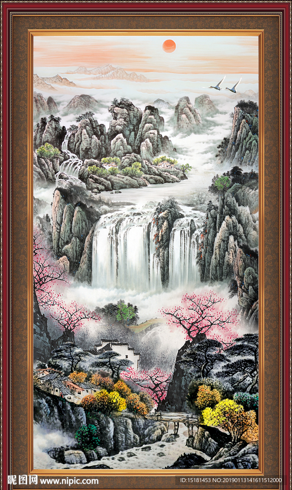 竖幅国画山水