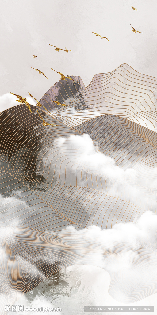 中式抽象线条玄关屏风背景电视墙