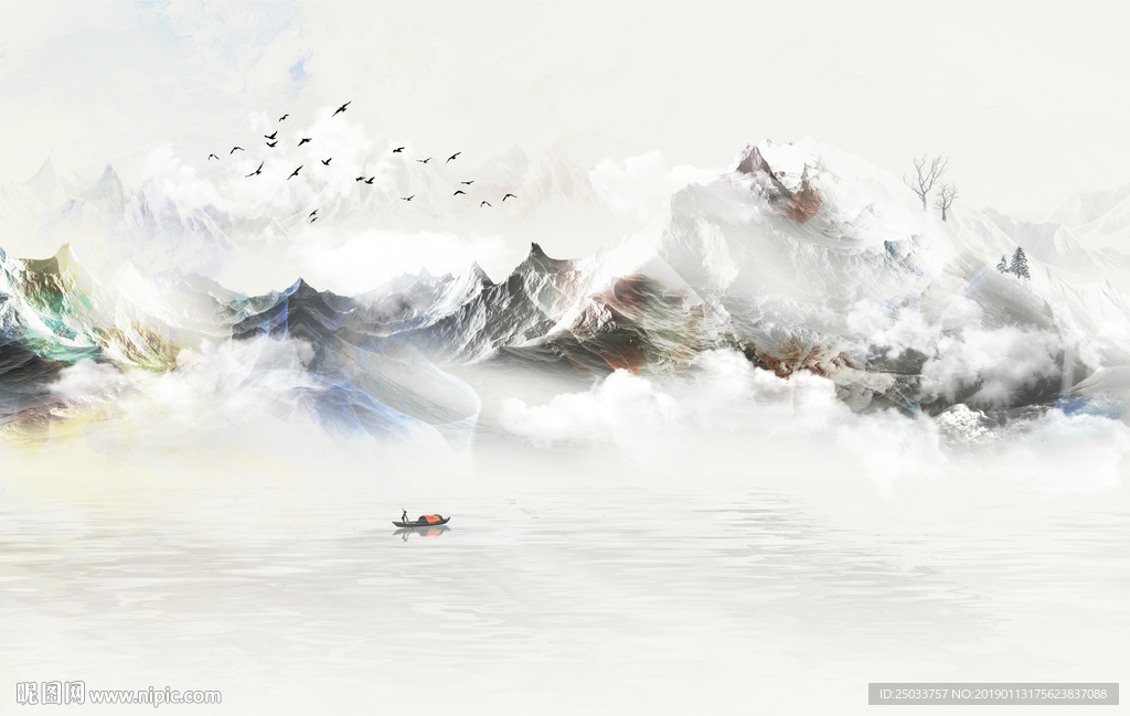 中式创意山水玄关屏风电视背景墙