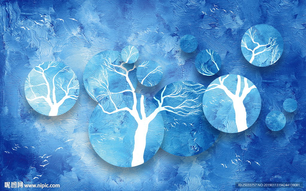 蓝色油画麋鹿北欧玄关屏风电视背