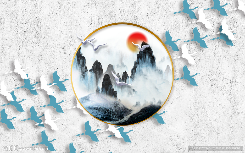 水泥墙新中式创意玄关屏风电视背