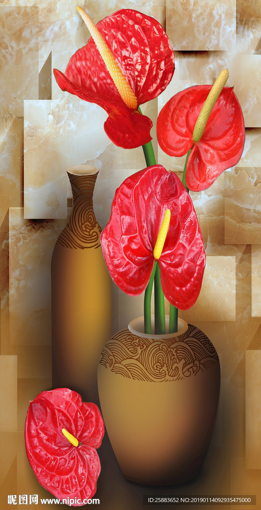 马蹄莲花瓶3D玄关背景