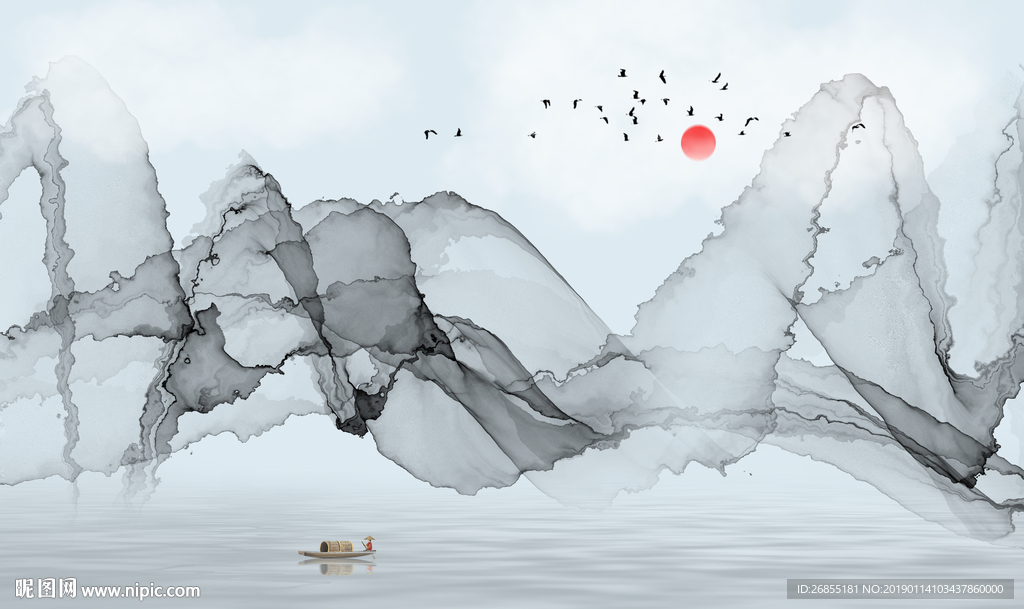 中式水墨山水画