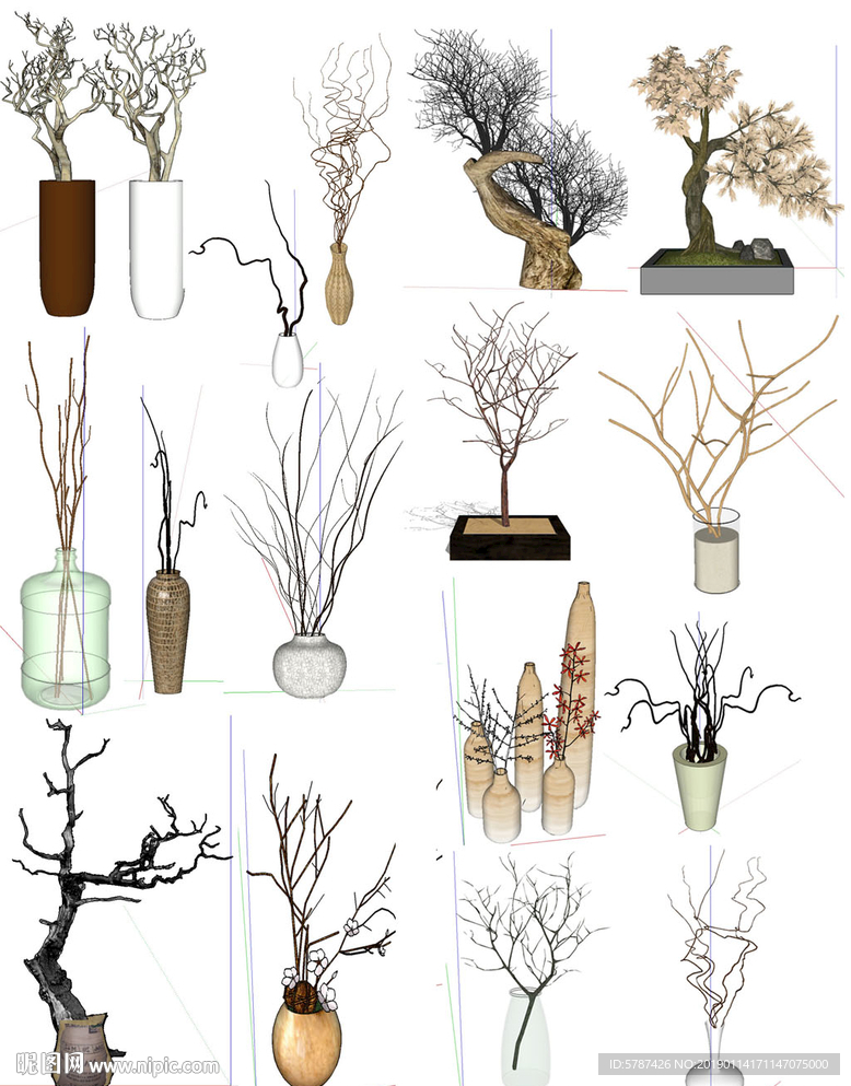 枯树树干盆景模型