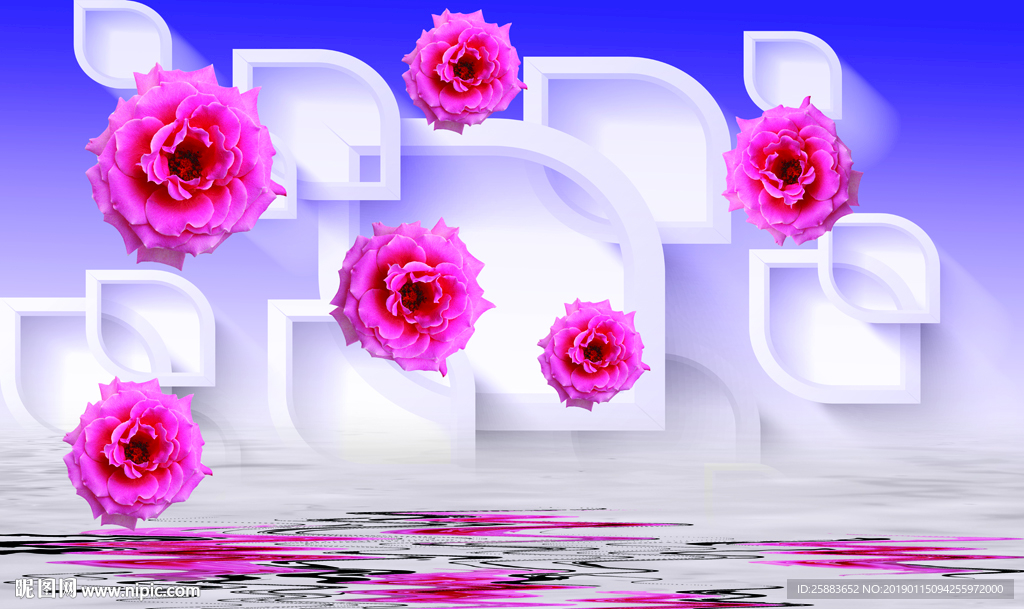 时尚紫色花朵3D电视背景墙