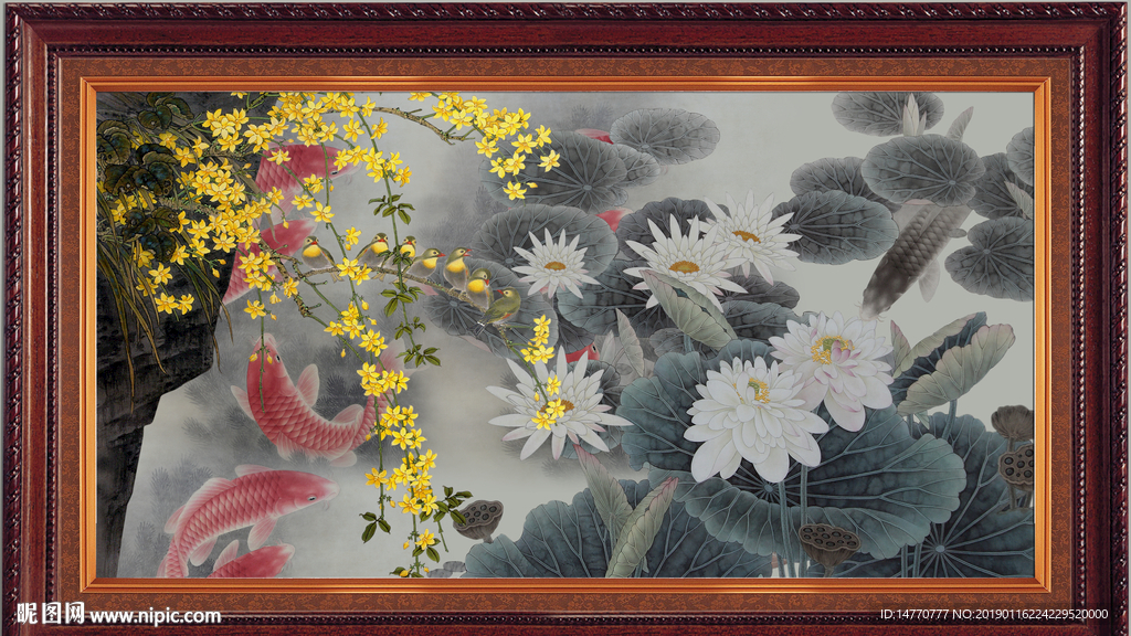 花鸟水墨荷花