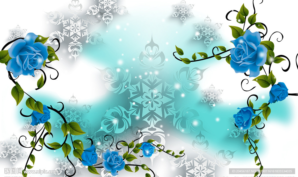 3D星光雪花玫瑰背景墙