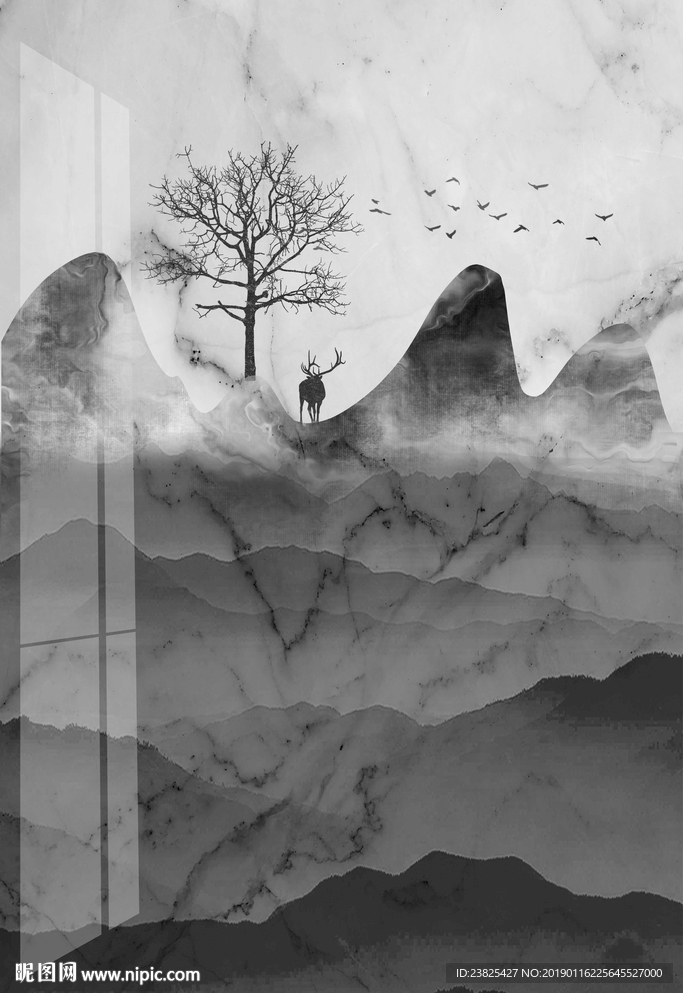 现代简约抽象水墨山水装饰画