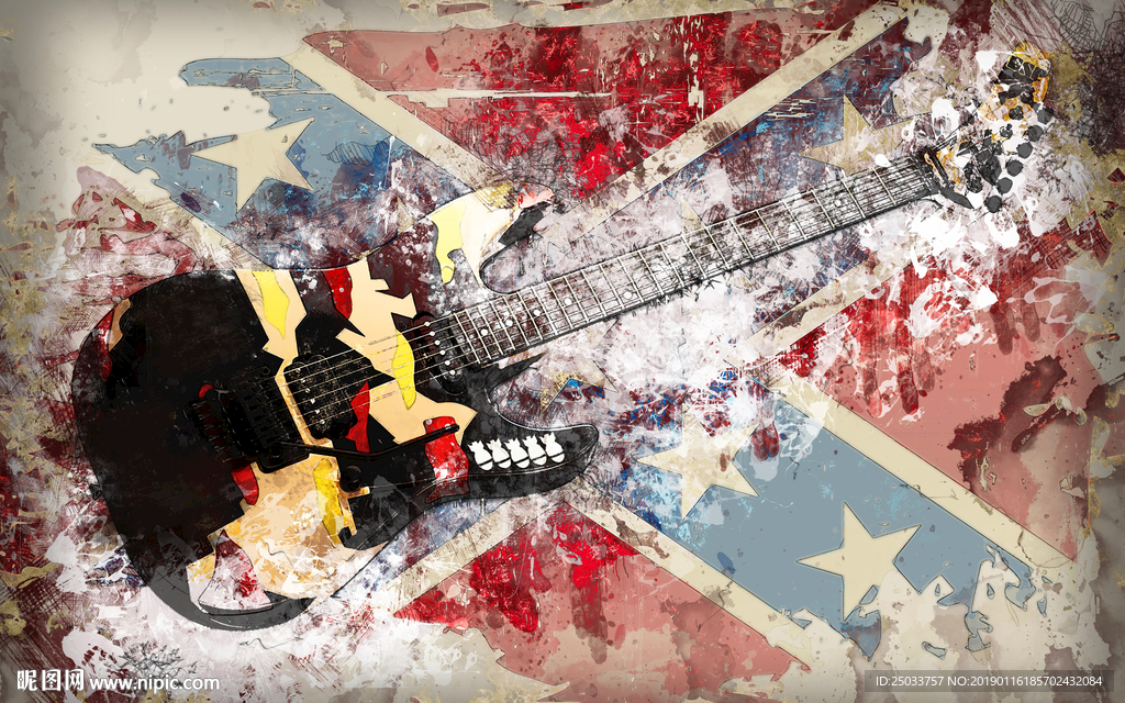 创意抽象音乐吉他涂鸦玄关屏风电