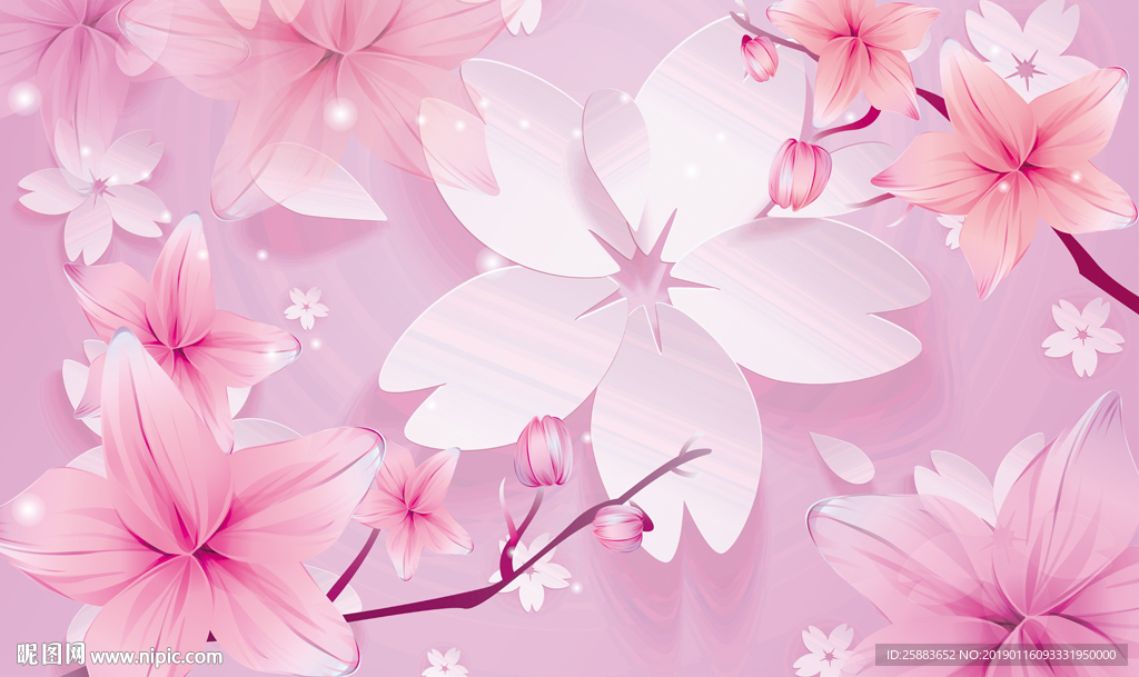 唯美时尚鲜花3D电视背景墙