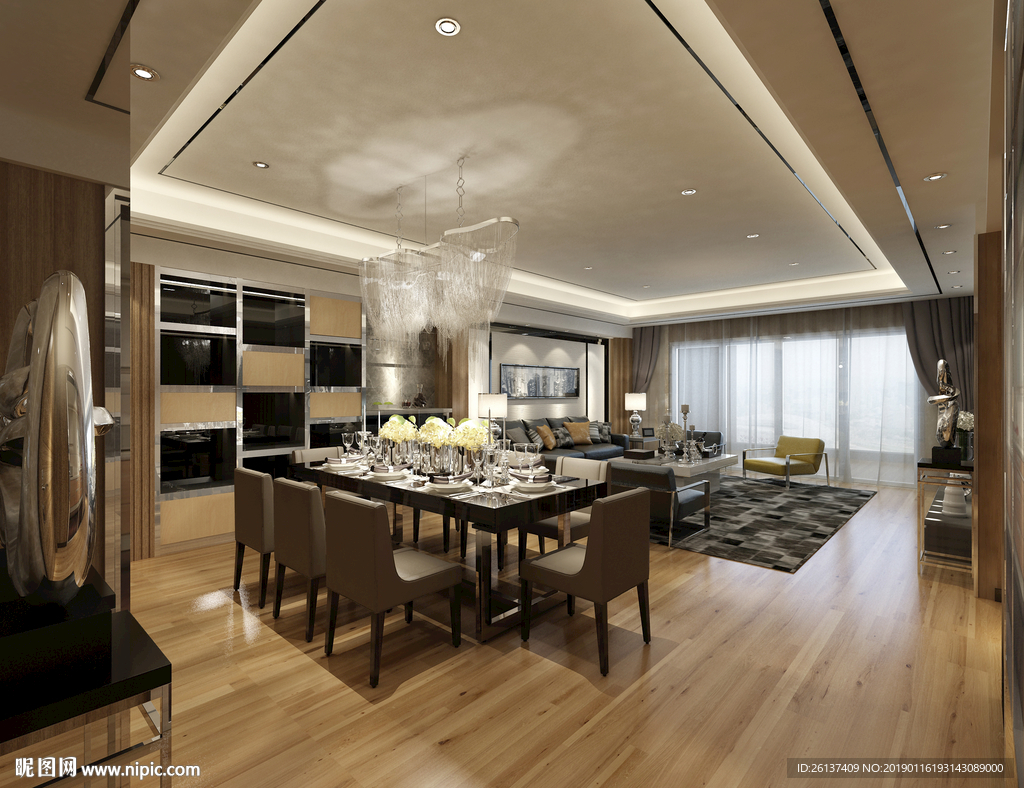 现代风格豪华别墅客餐厅