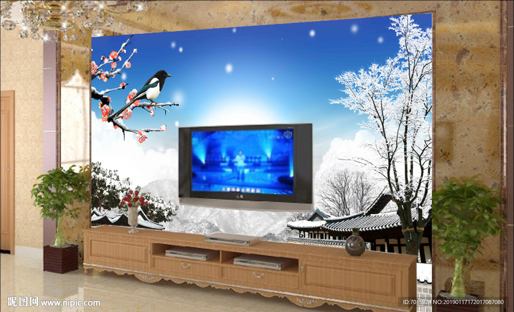 雪景电视背景 电视 梅花背景