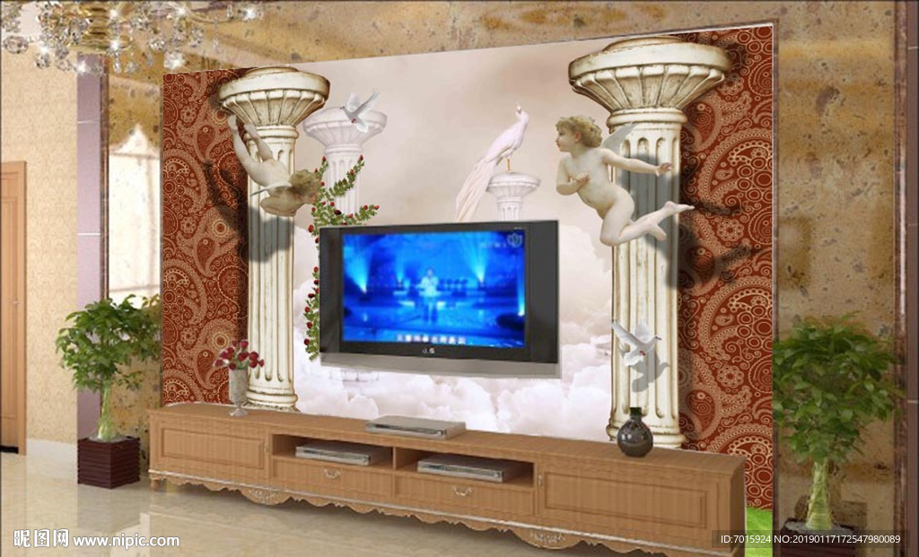 电视背景墙 罗马柱背景