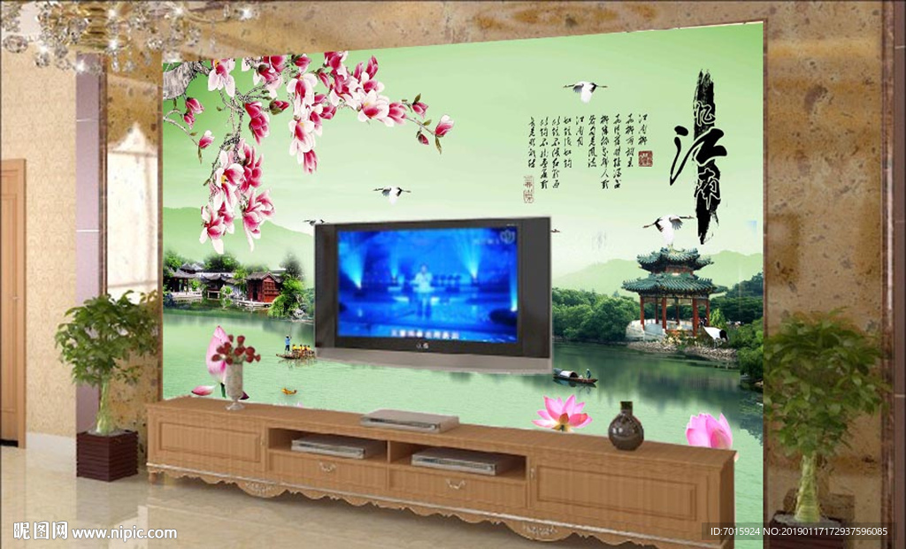 电视背景墙 背景墙 中式 梅花