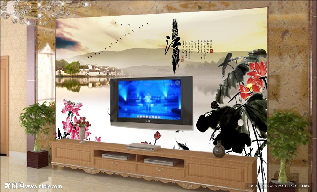 电视背景墙 背景墙 中式 梅花