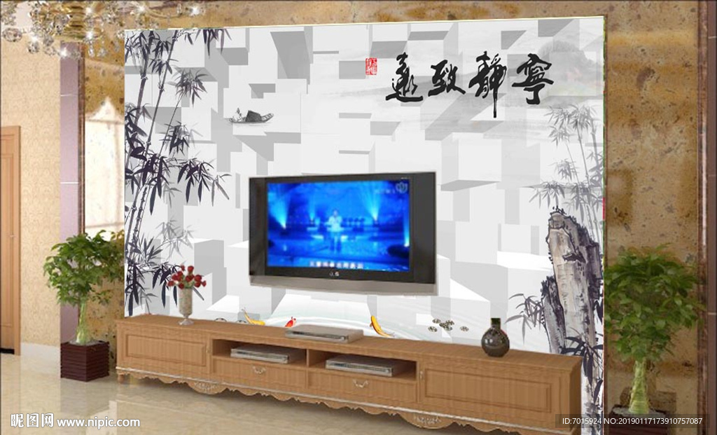 电视背景墙 背景墙 中式 梅花