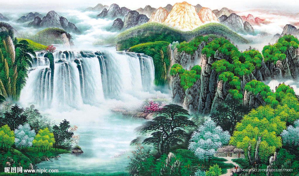山水国画背景墙