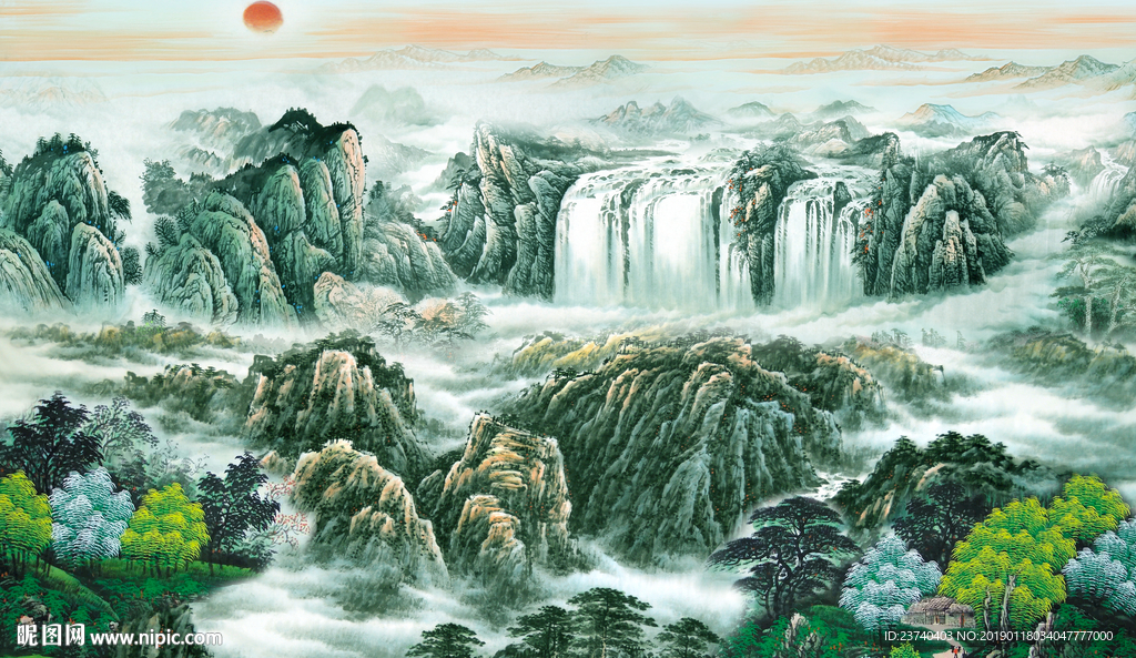 国画山水背景墙