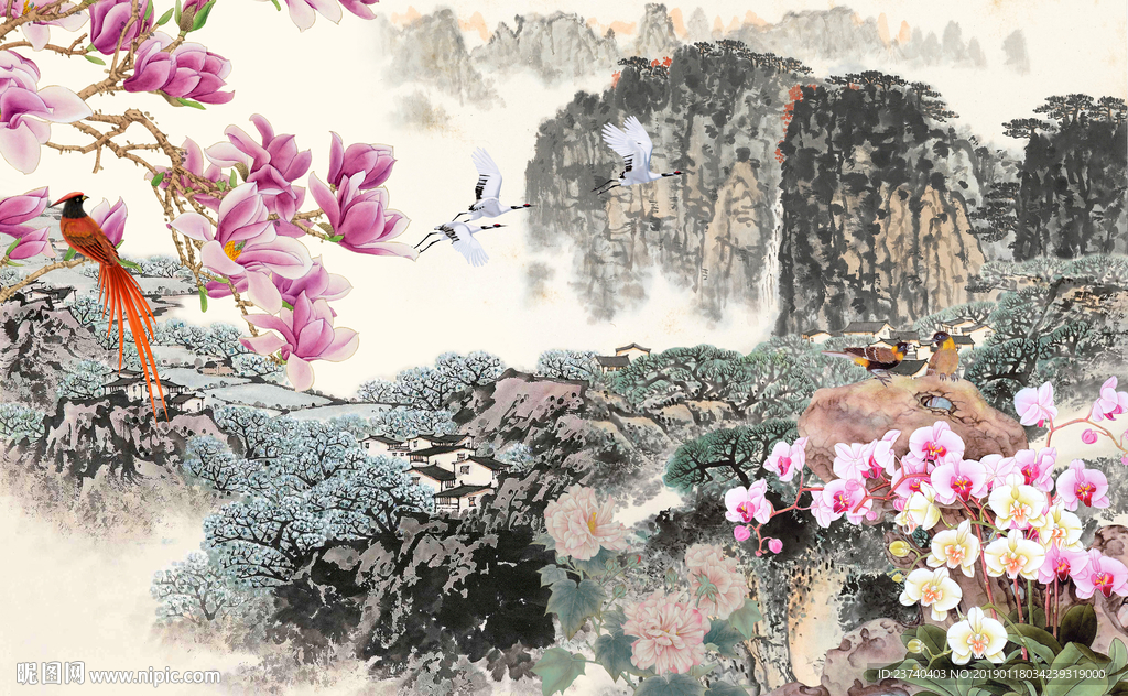国画山水背景墙