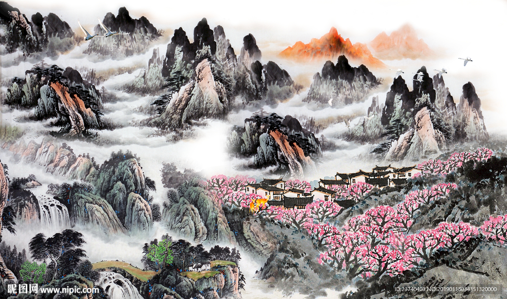 国画山水背景墙