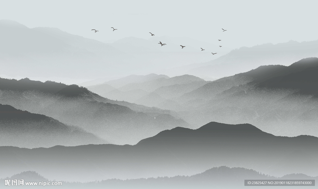 新中式水墨山水意境电视背景墙