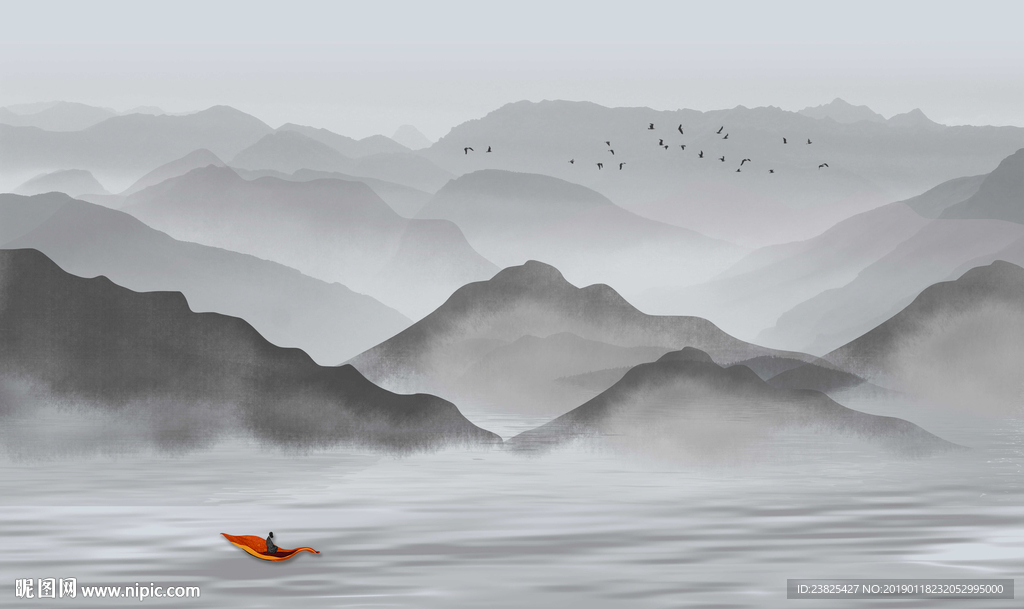 新中式水墨山水意境风景电视背景