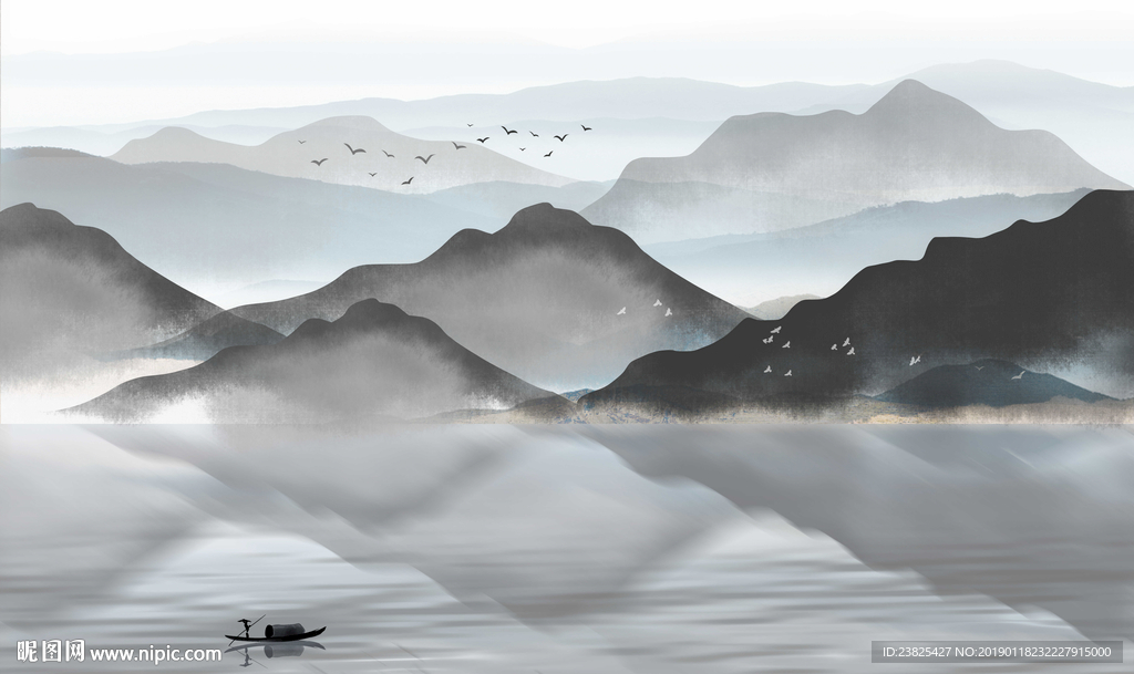 新中式水墨山水意境电视背景墙