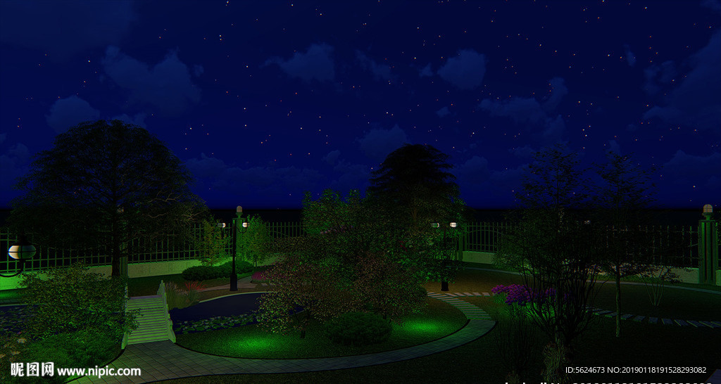 别墅游园夜景动态效果图